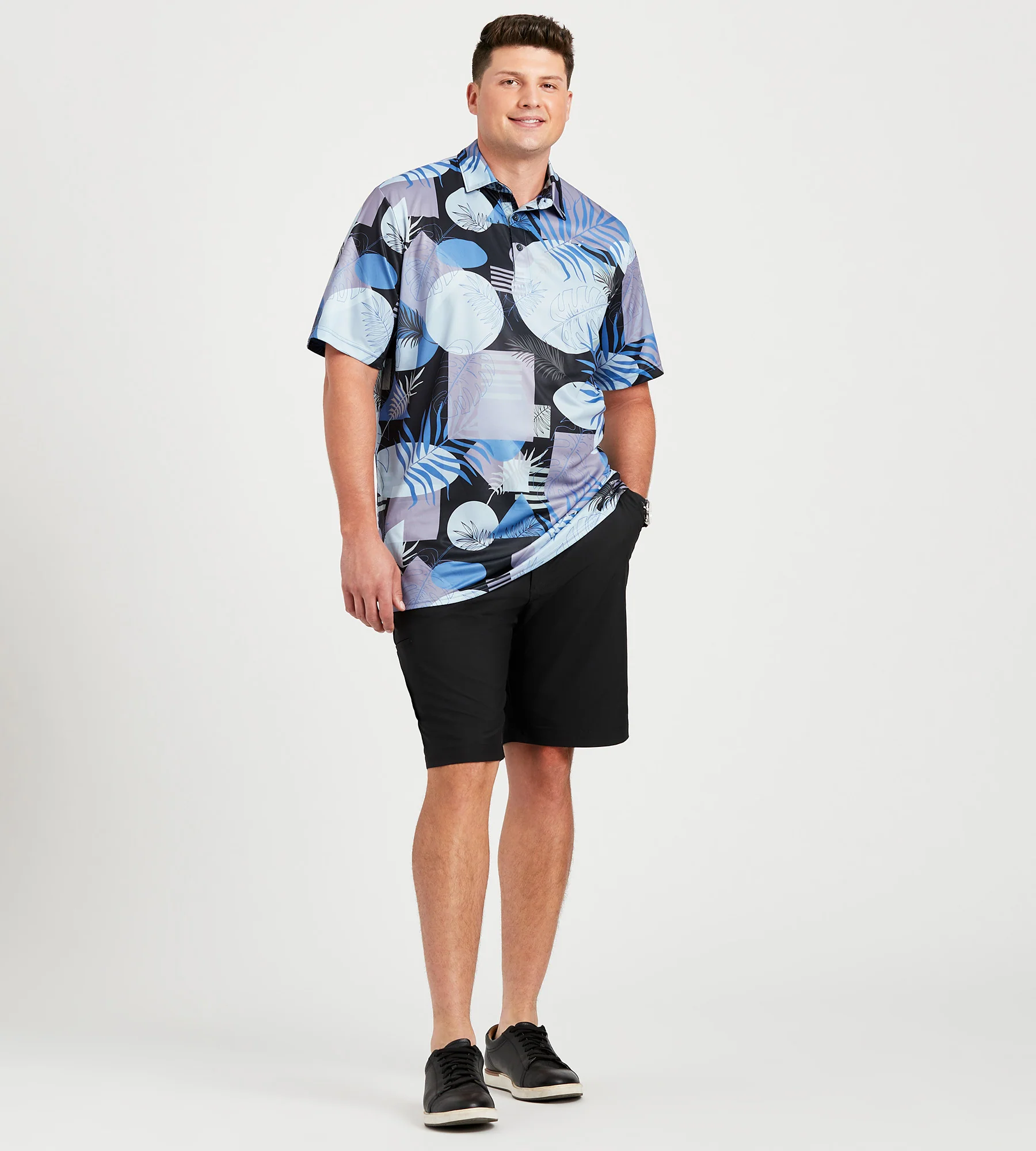 Geometric Leaf Print Polo - Image 3